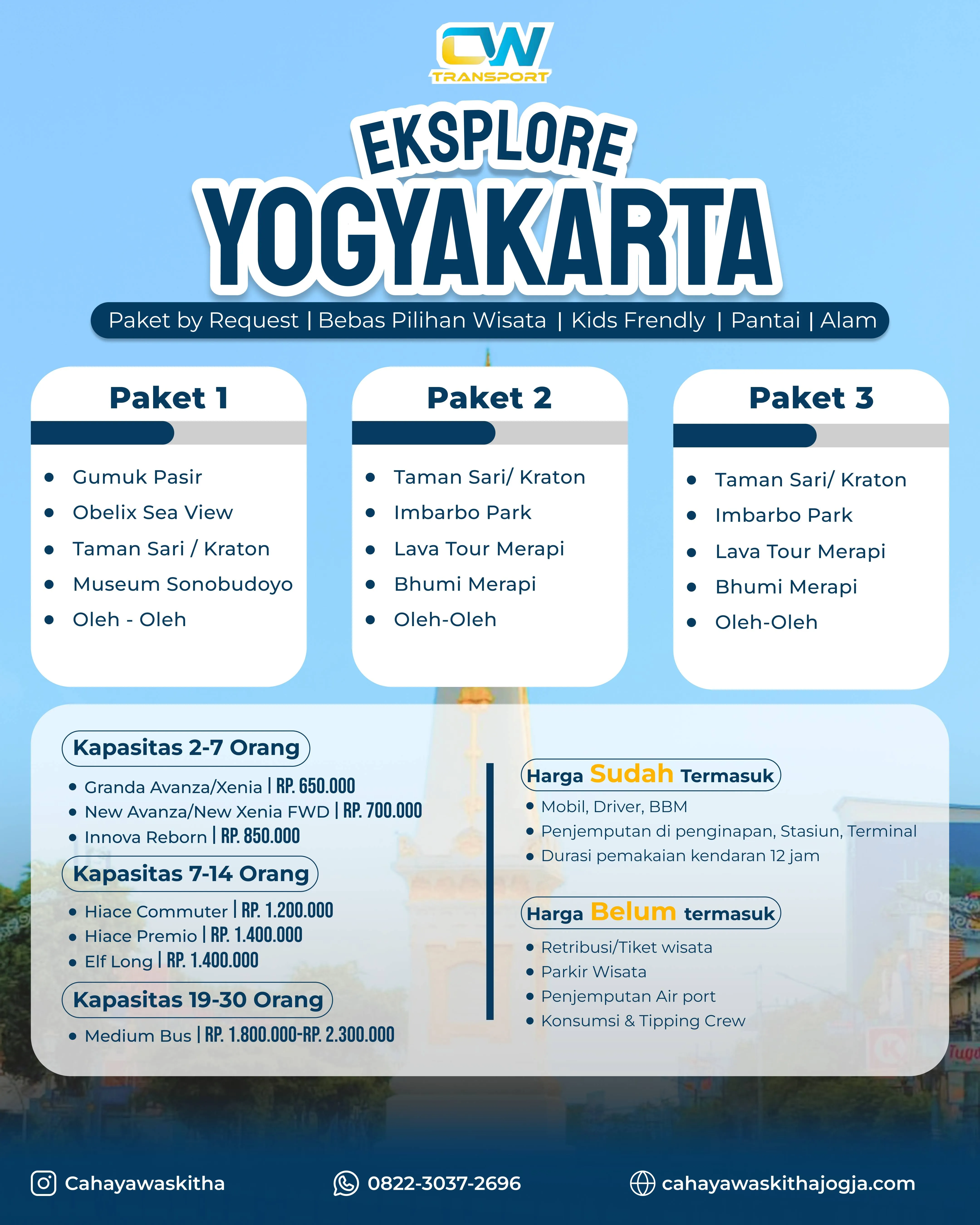 Paket 1 2 3 Eksplore Yogyakarta 1 hari