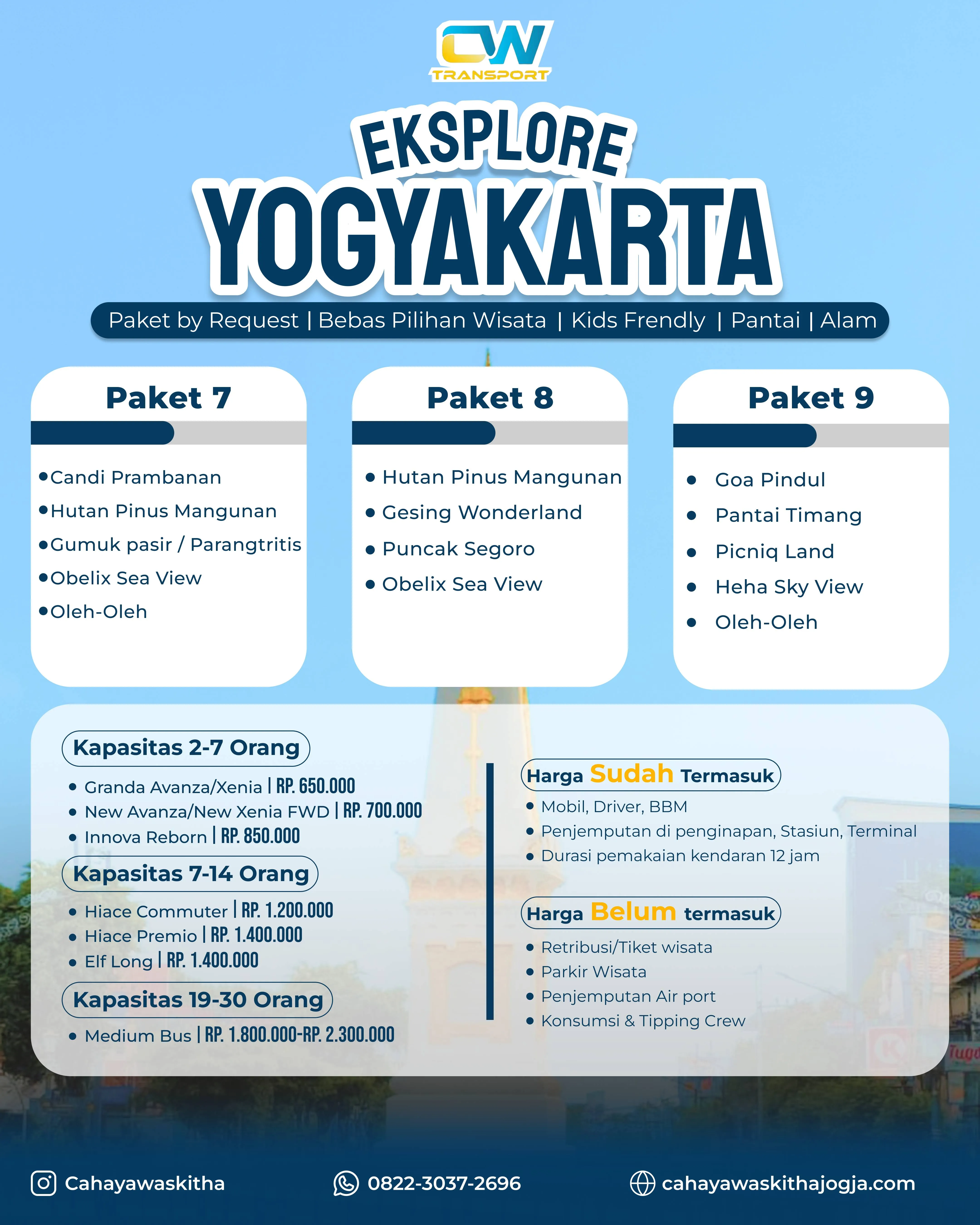 Paket 7 8 9 Eksplore Yogyakarta 1 hari